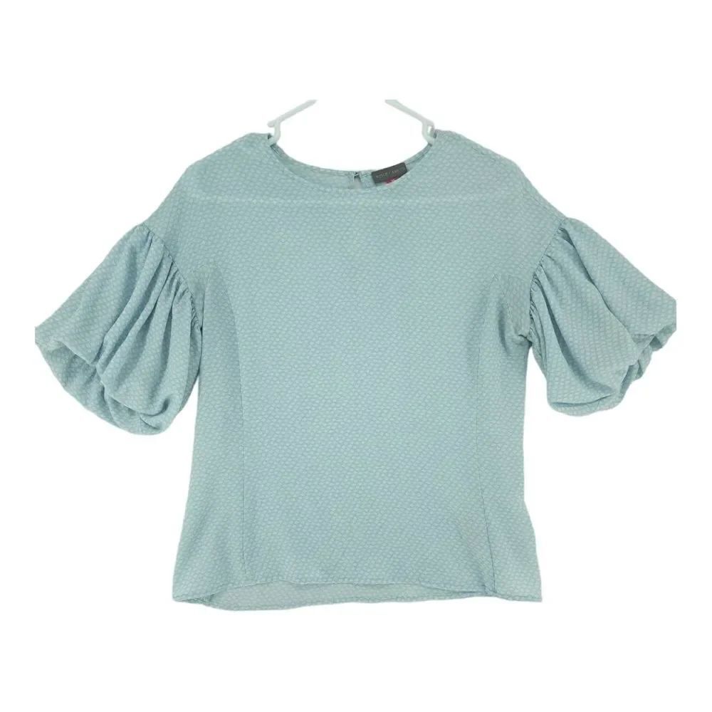 Vince Camuto Women's XS Bubble Sleeve Cabana Textured Blue Blouse